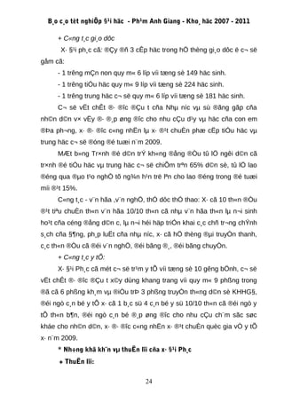 B¸o c¸o tèt nghiÖp §¹i häc - Ph¹m Anh Giang - Kho¸ häc 2007 - 2011

     + C«ng t¸c gi¸o dôc
      X· §¹i ph¸c cã: ®Çy ®ñ 3 cÊp häc trong hÖ thèng gi¸o dôc ë c¬ së
gåm cã:
     - 1 trêng mÇn non quy m« 6 líp víi tæng sè 149 häc sinh.
     - 1 trêng tiÓu häc quy m« 9 líp víi tæng sè 224 häc sinh.
     - 1 trêng trung häc c¬ së quy m« 6 líp víi tæng sè 181 häc sinh.
     C¬ së vËt chÊt ®· ®îc ®Çu t cña Nhµ níc vµ sù ®ãng gãp cña
nh©n d©n v× vËy ®· ®¸p øng ®îc cho nhu cÇu d¹y vµ häc cña con em
®Þa ph¬ng, x· ®· ®îc c«ng nhËn lµ x· ®¹t chuÈn phæ cËp tiÓu häc vµ
trung häc c¬ së ®óng ®é tuæi n¨m 2009.
     MÆt b»ng Tr×nh ®é d©n trÝ kh«ng ®ång ®Òu tû lÖ ngêi d©n cã
tr×nh ®é tiÓu häc vµ trung häc c¬ së chiÕm trªn 65% d©n sè, tû lÖ lao
®éng qua ®µo t¹o nghÒ tõ ng¾n h¹n trë lªn cho lao ®éng trong ®é tuæi
míi ®¹t 15%.
     C«ng t¸c - v¨n hãa ,v¨n nghÖ, thÓ dôc thÓ thao: X· cã 10 th«n ®Òu
®¹t tiªu chuÈn th«n v¨n hãa 10/10 th«n cã nhµ v¨n hãa th«n lµ n¬i sinh
ho¹t cña céng ®ång d©n c, lµ n¬i héi häp triÓn khai c¸c chñ tr¬ng chÝnh
s¸ch cña §¶ng, ph¸p luËt cña nhµ níc, x· cã hÖ thèng ®µi truyÒn thanh,
c¸c th«n ®Òu cã ®éi v¨n nghÖ, ®éi bãng ®¸, ®éi bãng chuyÒn.
     + C«ng t¸c y tÕ:
     X· §¹i Ph¸c cã mét c¬ së tr¹m y tÕ víi tæng sè 10 gêng bÖnh, c¬ së
vËt chÊt ®· ®îc ®Çu t x©y dùng khang trang víi quy m« 9 phßng trong
®ã cã 6 phßng kh¸m vµ ®iÒu trÞ 3 phßng truyÒn th«ng d©n sè KHHG§,
®éi ngò c¸n bé y tÕ x· cã 1 b¸c sü 4 c¸n bé y sü 10/10 th«n cã ®éi ngò y
tÕ th«n b¶n, ®éi ngò c¸n bé ®¸p øng ®îc cho nhu cÇu ch¨m sãc søc
kháe cho nh©n d©n, x· ®· ®îc c«ng nhËn x· ®¹t chuÈn quèc gia vÒ y tÕ
x· n¨m 2009.
     * Nh÷ng khã kh¨n vµ thuËn lîi cña x· §¹i Ph¸c
      + ThuËn lîi:

                                   24
 