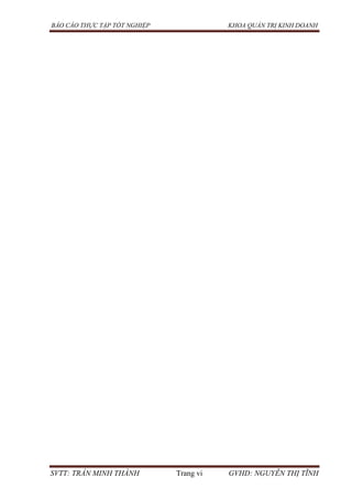 BÁO CÁO THỰC TẬP TỐT NGHIỆP KHOA QUẢN TRỊ KINH DOANH
SVTT: TRẦN MINH THÀNH Trang vi GVHD: NGUYỄN THỊ TĨNH
 