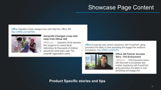 Showcase Page Content 
20 
Product Specific stories and tips 
 