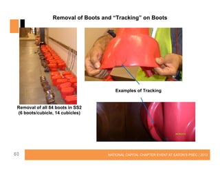 Removal of Boots and “Tracking” on Boots

Examples of Tracking

Removal of all 84 boots in SS2
(6 boots/cubicle, 14 cubicles)

60

NATIONAL CAPITAL CHAPTER EVENT AT EATON’S PSEC | 2013

 