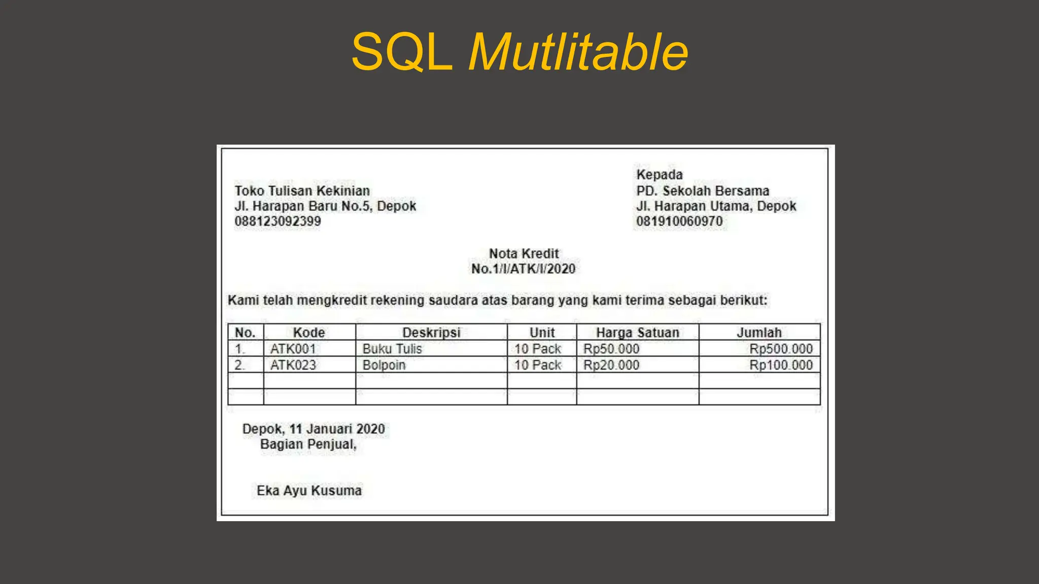 SQL Mutlitable
 