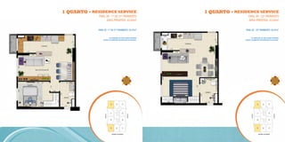 1 quArTO - rESIDENcE SErVIcE                                          1 quArTO - rESIDENcE SErVIcE
                    FinAL 09 - 1º Ao 21º PAViMEnTo                                             FinAL 09 - 22º PAViMEnTo
                          ÁREA PRiVATiVA: 43,64m2                                              ÁREA PRiVATiVA: 43,64m2


                    FinAL 02 - 1º Ao 21º PAViMEnTo: 43,47m2                                 FinAL 02 - 22º PAViMEnTo: 43,47m2

                                                                      L.T.
L.T.                           - AS VARiAçõES DE ÁREA ACiMA oCoRREM                               - AS VARiAçõES DE ÁREA ACiMA oCoRREM
                         DEViDo A ELEMEnToS DECoRATiVoS DA FACHADA.                         DEViDo A ELEMEnToS DECoRATiVoS DA FACHADA.
 