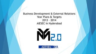 Business Development & External Relations
Year Plans & Targets
2013 – 2014
AIESEC In Hyderabad

 