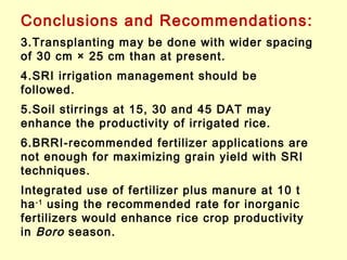 1509 - Identification of the Critical Factors of SRI for maximizing Boro rice yield in Bangladesh