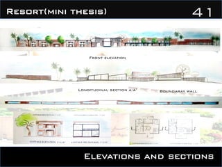 Elevations and sections
41Resort(mini thesis)
Front elevation
Longitudinal section a-a’ Boundaray wall
 