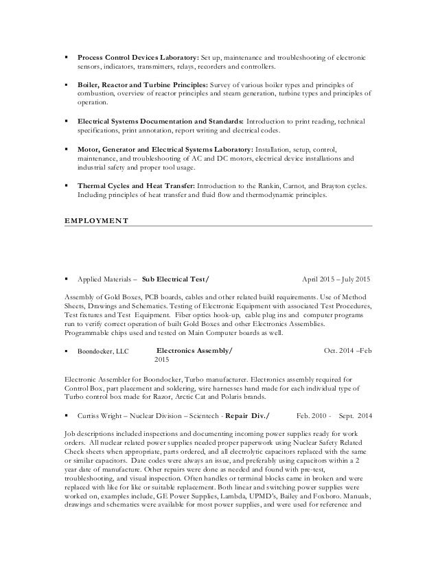 electronic assembler resume sample