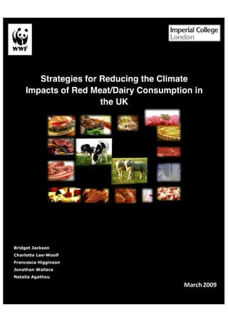 Strategies for reducing red meat and dairy consumption in the UK
1
ffff
Bridget Jackson
Charlotte Lee-Woolf
Francesca Higginson
Jonathan Wallace
Natalia Agathou
Strategies for Reducing the Climate
Impacts of Red Meat/Dairy Consumption in
the UK
 
