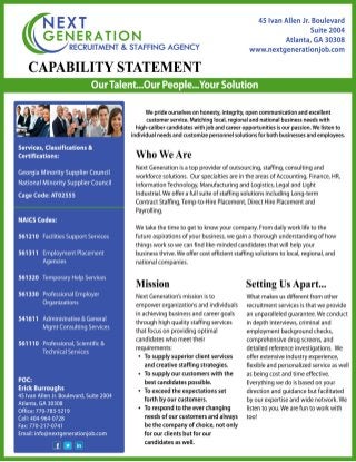 Next Generation Recruitment and Staffing Agency Capability Statement