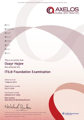 ITIL Foundation certificate