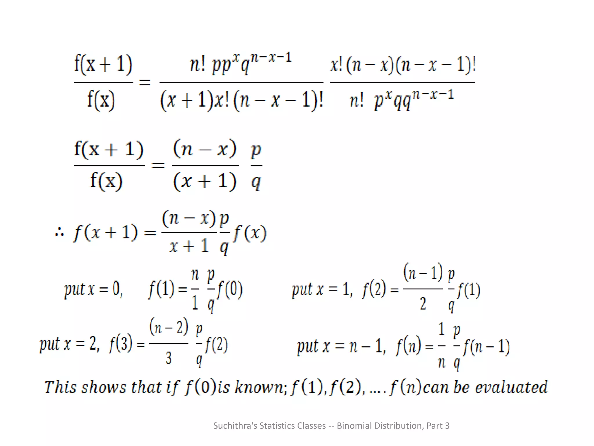 Suchithra's Statistics Classes -- Binomial Distribution, Part 3
 