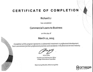 Commercial Loans to Business Certificate