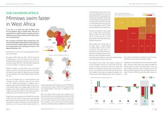 35 | | 36LEGATUM INSTITUTE | The 2015 Legatum Prosperity Index™LEGATUM INSTITUTE | The 2015 Legatum Prosperity Index™
REGIONAL ANALYSIS: SUB-SAHARAN AFRICAREGIONAL ANALYSIS: SUB-SAHARAN AFRICA
SUB-SAHARAN AFRICA
Minnows swim faster
in West Africa
It may come as no surprise that within sub-Saharan Africa
the most prosperous region is Southern Africa. What may be
surprising, however, is that West Africa is rising fastest, led not by
the large economies of Nigeria and Ghana, but by smaller nations
such as Senegal andTogo.
The vast majority of sub-Saharan African countries place in the
bottom third of the global rankings.But those which perform best
are in the south of the continent, which is far ahead of the others
in its average prosperity score. South Africa, for instance, is 75th
followed by Botswana at 77th.
Yet, West Africa is on the rise and is progressing significantly faster
than any other region.
The progress in West Africa from 2014 to 2015 has been driven
by significant gains in the Social Capital, Economy, Health, and
Entrepreneurship & Opportunity sub-indices. These were also the
main areas of growth from 2012 to 2015, following the pattern that
we see on the continent as a whole, but at a greater pace.
Senegal has emerged as one West African success story. Despite
having an economy two and a half times smaller than Ghana’s (and
more than thirty times smaller than Nigeria’s),it has seen the biggest
rise in overall prosperity in the region, climbing 18 places in the past
four years.
One reason for Senegal’s success is a steady improvement in the
Governance sub-index, in which the country has risen 26 places
since 2012. Driving this improvement are significant gains in
regulatory quality, rule of law, and political rights. Its advance seems
to have filtered through to the Senegalese people. In 2014, 67% of
Senegalese citizens reported confidence in the national government
(a 36% increase since 2012). Moreover, 79% of citizens say they are
confident in the honesty of elections (up from 37% in 2012).
Senegal has also seen an improvement in the Health sub-index,rising
21 places since 2012. In that time period, the rate of immunisation
against infectious diseases has risen from 70% to 92%, whilst child
immunisation rates against measles have risen from 60% to 84%.Life
expectancy has risen 4.4 years and infant mortality has fallen. It is
perhaps unsurprising then that Senegal was praised by the WHO for
a strong and decisive response to Ebola and its containment efforts
were considered didactic to other nations: it suffered just one case
and no deaths.
Togo, one of Africa’s smallest countries with a population of less
than seven million, has been another big driver of prosperity in West
Africa. It has achieved the second largest increase in score over four
years after Senegal, rising seven ranks in overall prosperity. This has
been a consequence, in part, of the country becoming safer, making
it stand out in sub-Saharan Africa and globally.It has risen 24 places
choose what to do with their lives and that the country is becoming a
worse place to live for immigrants and ethnic minorities.
Though these two regional giants often dominate discussion of West
Africa, with their economic growth rates taking the spotlight, the
Prosperity Index goes beyond conventional analysis to show that
they are failing in important respects. The question remains-will
Nigeria and Ghana be held back in their overall performance by the
absence of freedom? Whilst they stand still, smaller countries race
ahead.
in the Safety & Security sub-index over four
years, led by falling levels of state-sponsored
politicalviolence,theft,andgroupgrievances,
as well as greater demographic stability.Togo
is also becoming a freer country and has risen
15 ranks in the Personal Freedom sub-index
since 2012, reflecting democratic gains since
the successful legislative elections of 2007,
which have followed years of political unrest.
But what can be said of the countries usually
seen as the West African regional leaders?
Nigeria and Ghana have been left behind
and the common thread that ties their
failure together is that, unlike Togo, they are
rapidly becoming less free.
Indeed, despite success among others in
the region, Ghana is actually declining
in prosperity, falling 15 ranks since 2012.
Its drop has been largely driven by a
deterioration in the Personal Freedom sub-
index where it has plunged 30 places.And as
freedom in Ghana has spiralled downward,
social bonds have also weakened as the country has fallen 22 places
in the Social Capital sub-index over four years.
Also bucking the trend in West Africa, Nigeria is standing still
in terms of prosperity. It did not rise or fall in rank over the past
year, but has fallen by two places since 2012. As in Ghana, poor
performance is largely driven by the country becoming less free. It
has seen a massive decline in the Personal Freedom sub-index since
2012, tumbling 37 places down the rankings. All variables in this
sub-index have worsened. Nigerians report to have less freedom to
| 40| 34
Ghana and Nigeria sub-index change 12-15
GDP per capita and prosperity score change in West Africa
0
-10
-20
-30
-40
10
20
ECONOMY E&O HEALTH PERSONAL
FREEDOM
PERSONAL
FREEDOM
SOCIAL
CAPITAL
SAFETY &
SECURITY
GOVERNANCE EDUCATION
Ghana Nigeria
0.2
0
-0.2
-0.4
0.4
0.6
0.8
1
1500
1000
500
0
2000
2500
3000
3500
GDP Per capita Prosperity score change12-15
Higher
Average Prosperity
Score
Lower
West Africa East Africa
Southern Africa Central Africa
Change in Overall Prosperity Score 12-15
0.28
0.21
0.07
0.01
0.36
-1.66
-1.77-2.51
GHANA
NIGERIA
GDP per capita and Prosperity
score change in West Africa 2012-2015
Area of cell based on GDP per capita of country
-0.208
PROSPERITY SCORE CHANGE
1.040
Nigeria
Cote d’Ivoire
Ghana
Mauritania
Senegal
Benin Sierra
Leone
Mali
Burkina Faso
Togo
Guinea Liberia
Niger
Ghana and Nigeria sub-index change 12-15
0
-10
-20
-30
-40
10
20
ECONOMY E&O HEALTH PERSONAL
FREEDOM
SOCIAL
CAPITAL
SAFETY &
SECURITY
GOVERNANCE EDUCATION
Ghana Nigeria
| 40| 34
Ghana and Nigeria sub-index change 12-15
GDP per capita and prosperity score change in West Africa
0
-10
-20
-30
-40
10
20
ECONOMY E&O HEALTH PERSONAL
FREEDOM
PERSONAL
FREEDOM
SOCIAL
CAPITAL
SAFETY &
SECURITY
GOVERNANCE EDUCATION
Ghana Nigeria
0.2
0
-0.2
-0.4
0.4
0.6
0.8
1
1500
1000
500
0
2000
2500
3000
3500
GDP Per capita Prosperity score change12-15
Higher
Average Prosperity
Score
Lower
West Africa East Africa
Southern Africa Central Africa
Change in Overall Prosperity Score 12-15
0.28
0.21
0.07
0.01
0.36
-1.66
-1.77-2.51
GHANA
NIGERIA
GDP per capita and Prosperity
score change in West Africa 2012-2015
Area of cell based on GDP per capita of country
-0.208
PROSPERITY SCORE CHANGE
1.040
Nigeria
Cote d’Ivoire
Ghana
Mauritania
Senegal
Benin Sierra
Leone
Mali
Burkina Faso
Togo
Guinea Liberia
Niger
Ghana and Nigeria sub-index change 12-15
0
-10
-20
-30
-40
10
20
ECONOMY E&O HEALTH PERSONAL
FREEDOM
SOCIAL
CAPITAL
SAFETY &
SECURITY
GOVERNANCE EDUCATION
Ghana Nigeria
| 40| 34
Ghana and Nigeria sub-index change 12-15
GDP per capita and prosperity score change in West Africa
0
-10
-20
-30
-40
10
20
ECONOMY E&O HEALTH PERSONAL
FREEDOM
PERSONAL
FREEDOM
SOCIAL
CAPITAL
SAFETY &
SECURITY
GOVERNANCE EDUCATION
Ghana Nigeria
0.2
0
-0.2
-0.4
0.4
0.6
0.8
1
1500
1000
500
0
2000
2500
3000
3500
GDP Per capita Prosperity score change12-15
Higher
Average Prosperity
Score
Lower
West Africa East Africa
Southern Africa Central Africa
Change in Overall Prosperity Score 12-15
0.28
0.21
0.07
0.01
0.36
-1.66
-1.77-2.51
GHANA
NIGERIA
GDP per capita and Prosperity
score change in West Africa 2012-2015
Area of cell based on GDP per capita of country
-0.208
PROSPERITY SCORE CHANGE
1.040
Nigeria
Cote d’Ivoire
Ghana
Mauritania
Senegal
Benin Sierra
Leone
Mali
Burkina Faso
Togo
Guinea Liberia
Niger
Ghana and Nigeria sub-index change 12-15
0
-10
-20
-30
-40
10
20
ECONOMY E&O HEALTH PERSONAL
FREEDOM
SOCIAL
CAPITAL
SAFETY &
SECURITY
GOVERNANCE EDUCATION
Ghana Nigeria
 