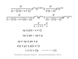 Suchithra's Statistics Classes -- Binomial Distribution, Part 4
 