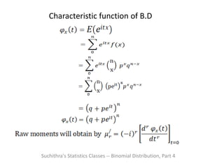 Suchithra's Statistics Classes -- Binomial Distribution, Part 4
Characteristic function of B.D
 