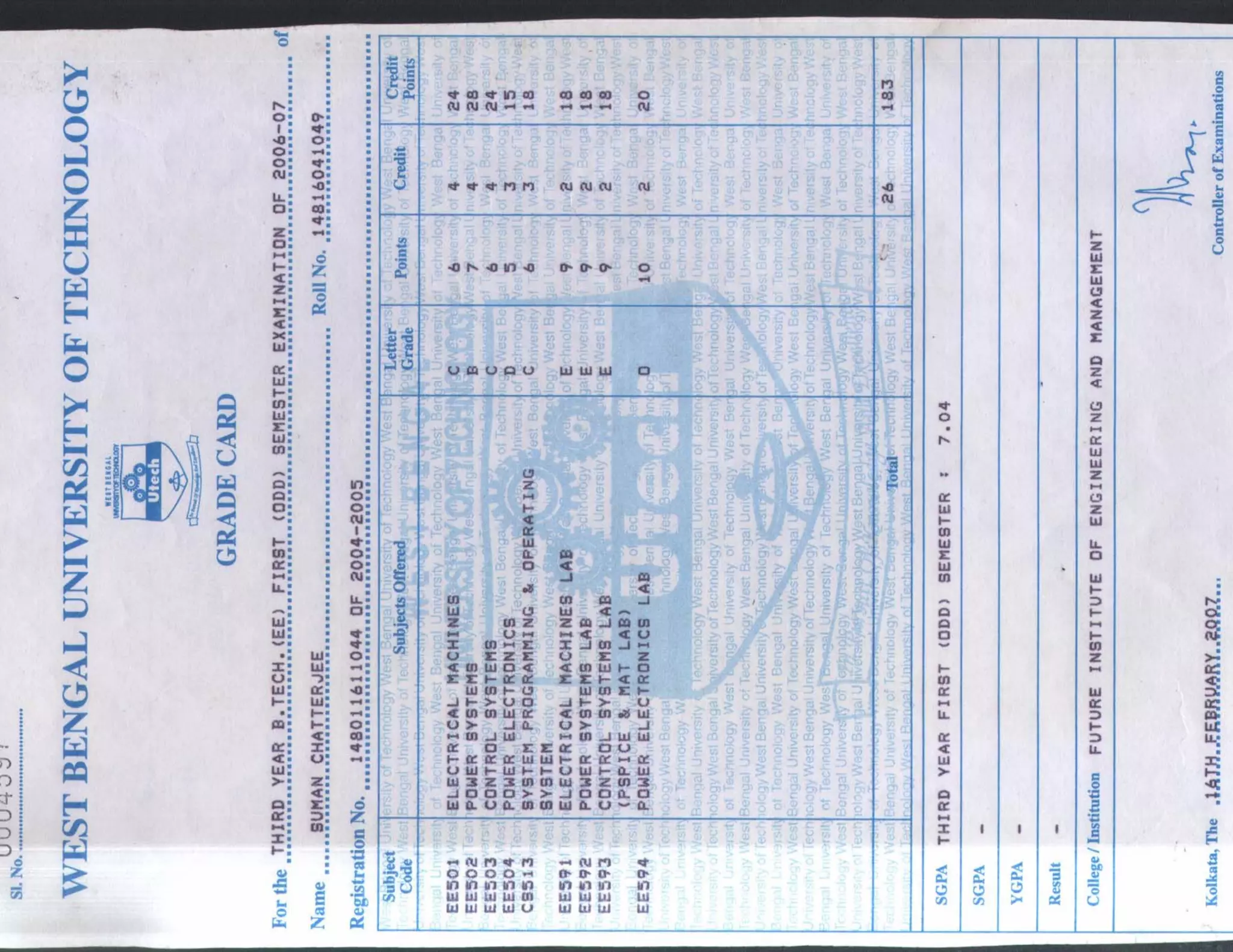 SEMESTER ALL MARK SHEET