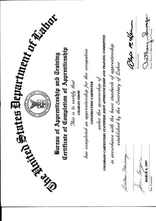 Journeyman Carpenter certificate