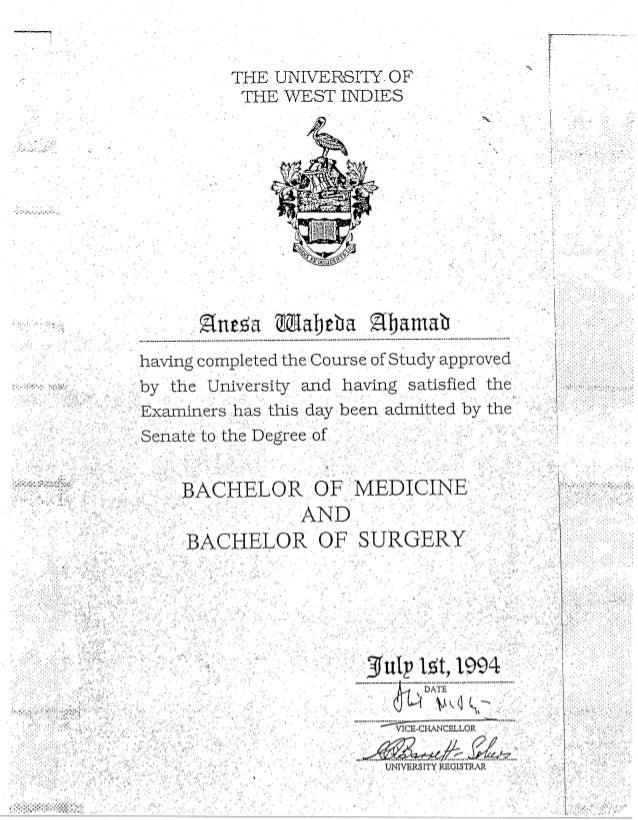 uwi mbbs ahamad mbbs degree certificate