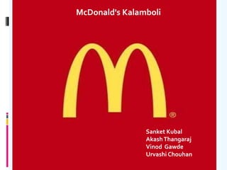 ………………………………………………………………………
…………………………………………………
McDonald's Kalamboli
Sanket Kubal
AkashThangaraj
Vinod Gawde
Urvashi Chouhan
 