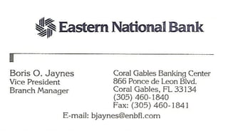Eastern National Bank - Business Card