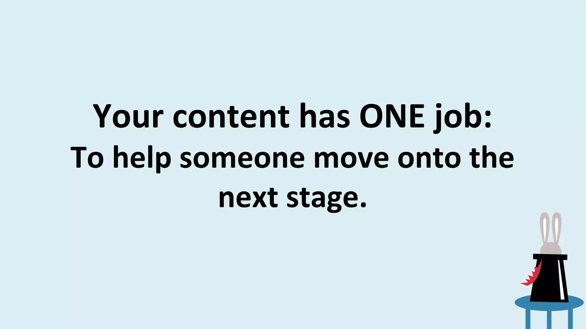 Your content has ONE job:
To help someone move onto the
next stage.
 