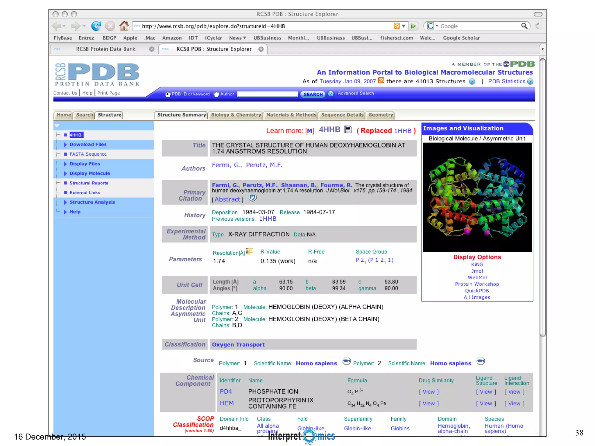 Protein Data Bank (PDB) 16 December, 2015 38 