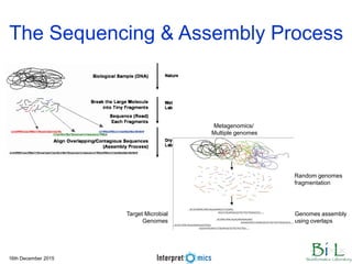16th December 2015
Random genomes
fragmentation
Genomes assembly
using overlaps
Metagenomics/
Multiple genomes
The Sequencing & Assembly Process
Target Microbial
Genomes
 