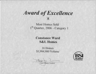 BSI Award of Excellence Q1 2006