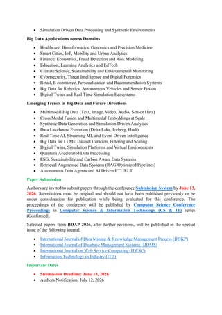 Call for Papers | Big Data, AI & Applications | BDAP 2026 | PDF
