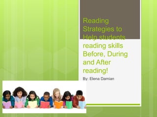 Reading
Strategies to
Help students
reading skills
Before, During
and After
reading!
By: Elena Damian
 