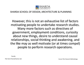 SHARDA SCHOOL OF DESIGN, ARCHITECTURE & PLANNING
Faculty
Prof. (Ar.) Pramod Kumar Jain
However, this is not an exhaustive ...