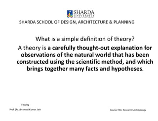 SHARDA SCHOOL OF DESIGN, ARCHITECTURE & PLANNING
Faculty
Prof. (Ar.) Pramod Kumar Jain
What is a simple definition of theo...