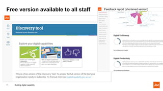 Free version available to all staff
Building digital capability11
Feedback report (shortened version)
 
