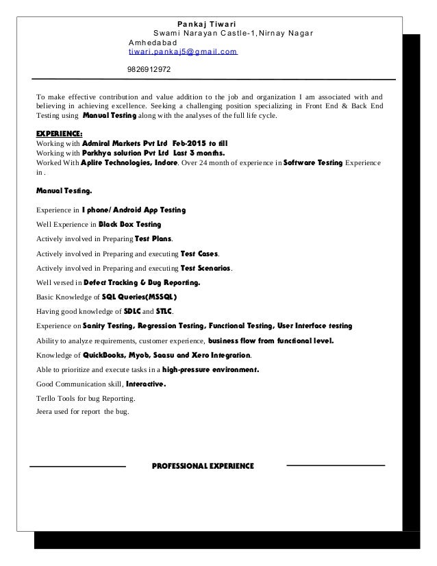 Pankaj Resume Manual Testing