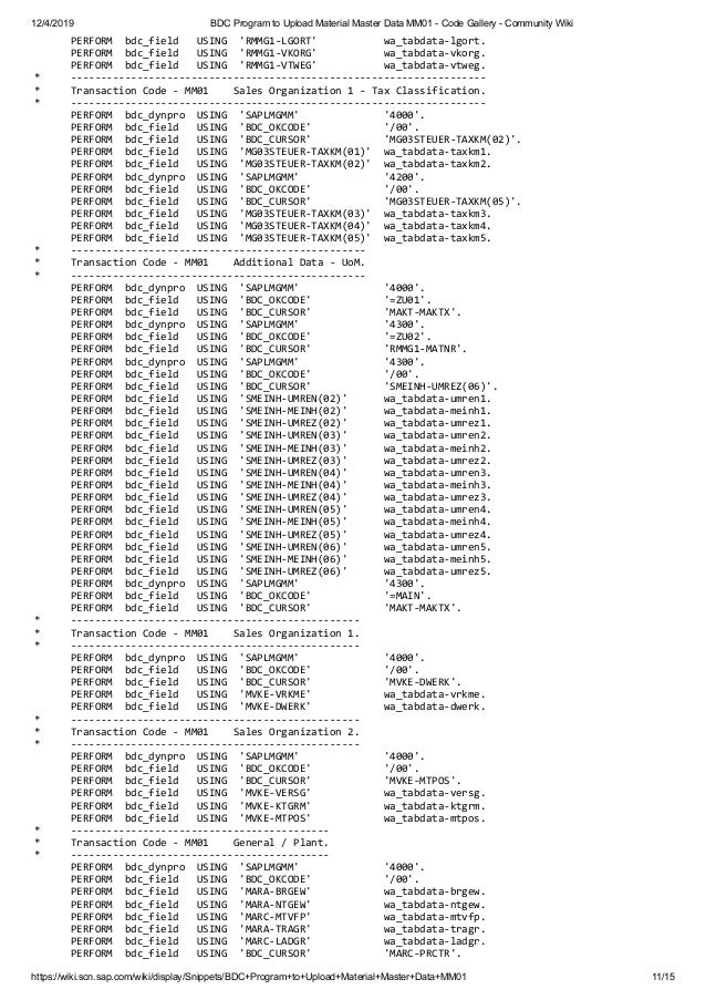 bdc program to upload customer master data