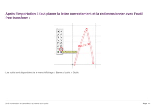 Après l'importation il faut placer la lettre correctement et la redimensionner avec l'outil
free transform :
Les outils sont disponibles via le menu Affichage > Barres d'outils > Outils
Page 14De la numérisation de caractères à la création de la police
 