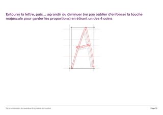 Entourer la lettre, puis… agrandir ou diminuer (ne pas oublier d'enfoncer la touche
majuscule pour garder les proportions) en étirant un des 4 coins
Page 15De la numérisation de caractères à la création de la police
 