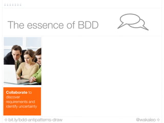 bit.ly/bdd-antipatterns-draw @wakaleo
To deliver
software that
matters
And a common
language to build
a shared
understandi...