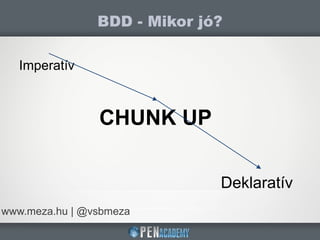 BDD - Mikor jó?
www.meza.hu | @vsbmeza
Imperatív
Deklaratív
CHUNK UP
 