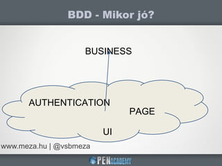 BDD - Mikor jó?
www.meza.hu | @vsbmeza
UI
PAGE
AUTHENTICATION
BUSINESS
 