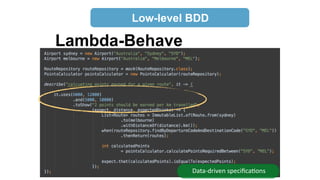 Low-level BDD 
Lambda-Behave 
Data-­‐driven 
specifica9ons 
 
