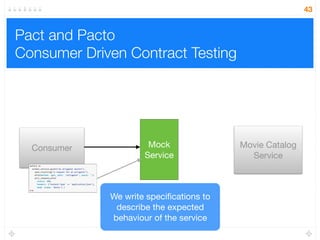 The testing pyramid End-to-End
Tests
Movie Catalog
Service
Authentication
Service
Shopping Cart
Service
Delivery
Service
Payment
Service
Event Bus
 