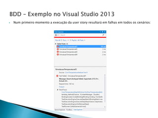  Num primeiro momento a execução da user story resultará em falhas em todos os cenários:
 