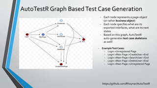 AutoTestR Graph BasedTest Case Generation
- Each node represents a page-object
(or rather business object)
- Each node spe...