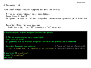 @dudumendes

# language: pt

Funcionalidade: Futuro hospede reserva um quarto

  A fim de proporcionar mais comodidade
  Como dono do hotel
  Eu gostaria que os futuros hospedes reservassem quartos pela internet


  Cenario: Reservar com sucesso
    Dado um hotel com "10" quartos e "0" reservas
 