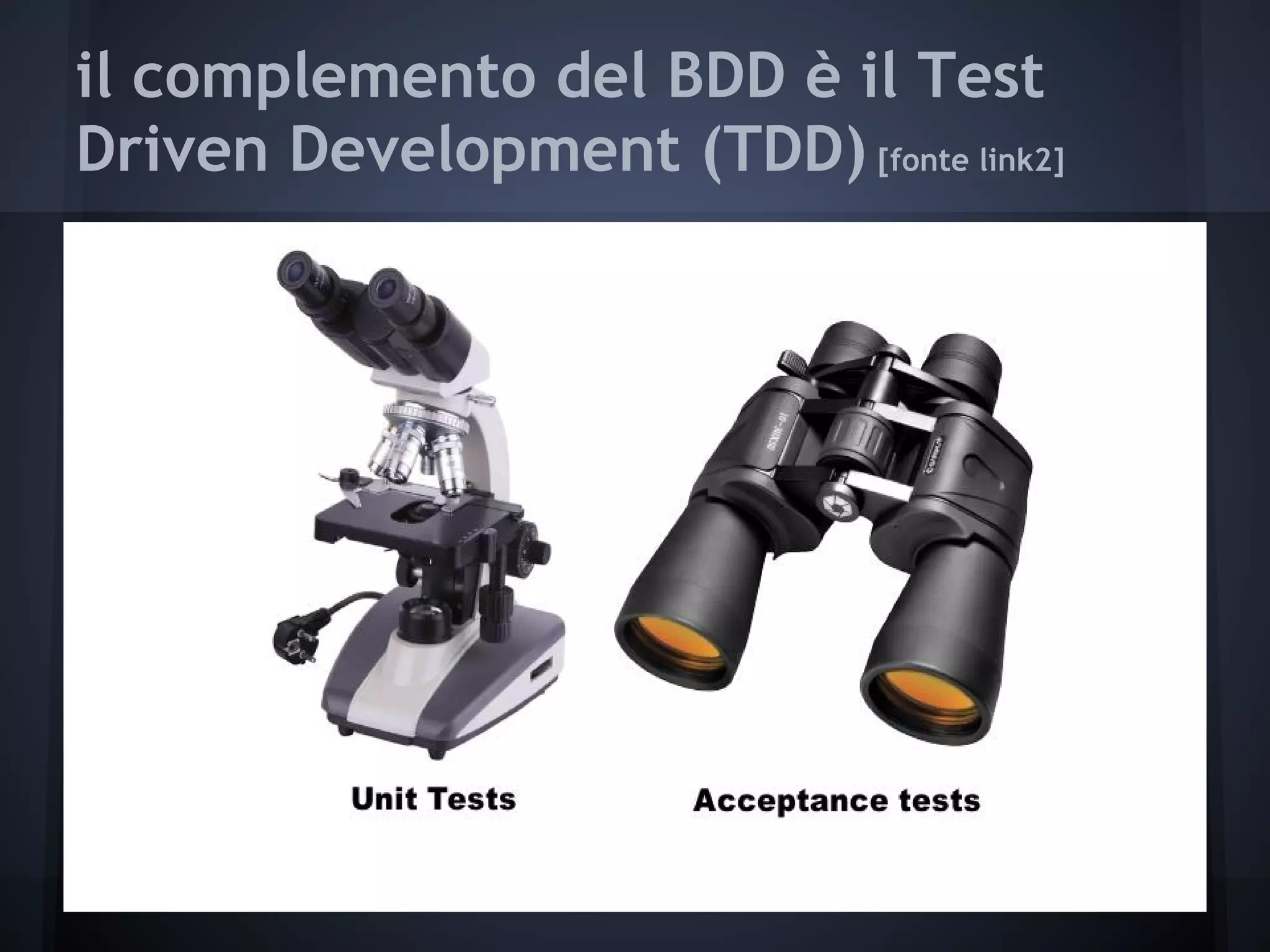 il complemento del BDD è il Test
Driven Development (TDD) [fonte link2]
 