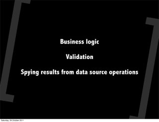 Business logic

                                     Validation

                     Spying results from data source operations




Saturday, 29 October 2011
 