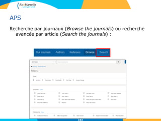 APS
Recherche par journaux (Browse the journals) ou recherche
avancée par article (Search the journals) :
103
 