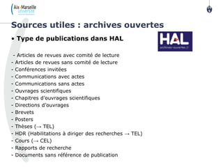 • Type de publications dans HAL
- Articles de revues avec comité de lecture
- Articles de revues sans comité de lecture
- Conférences invitées
- Communications avec actes
- Communications sans actes
- Ouvrages scientifiques
- Chapitres d’ouvrages scientifiques
- Directions d’ouvrages
- Brevets
- Posters
- Thèses (→ TEL)
- HDR (Habilitations à diriger des recherches → TEL)
- Cours (→ CEL)
- Rapports de recherche
- Documents sans référence de publication
Sources utiles : archives ouvertes
10
5
105
 