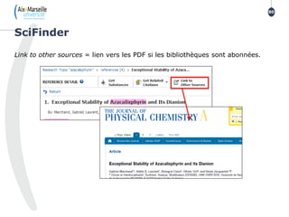 Link to other sources = lien vers les PDF si les bibliothèques sont abonnées.
SciFinder
80
 