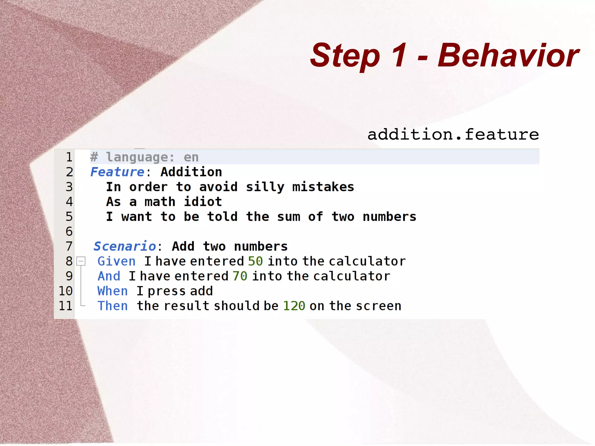BDD What makes it different? Its written from the outside in, driven by the business value 